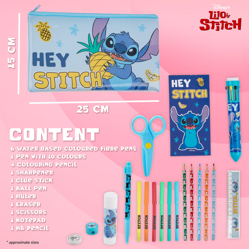 Disney Stitch Pencil Case with Stationery, Filled Pencil Case