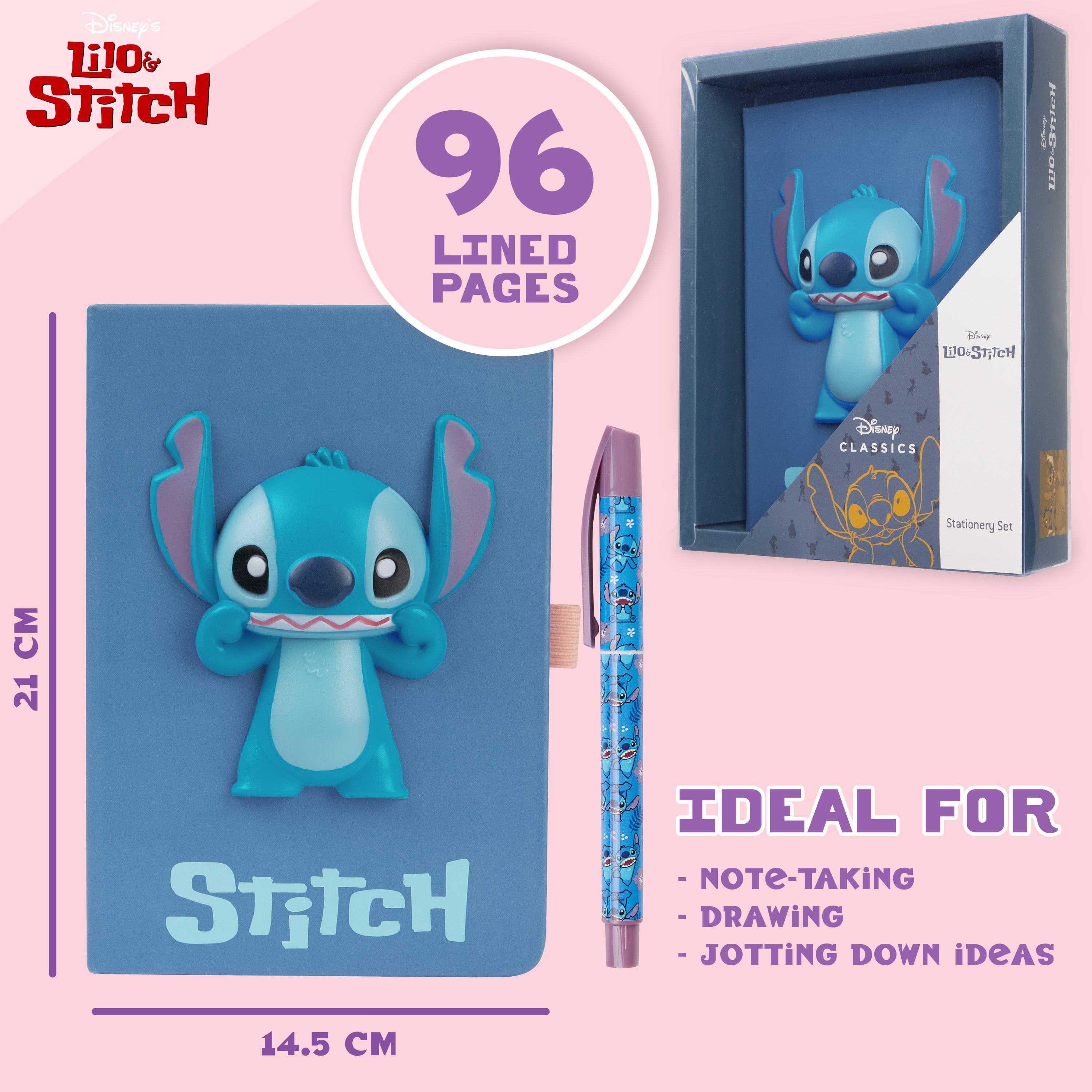 Disney Stitch Stationery Set A5 Notebook and Pen Gift Set - Get Trend