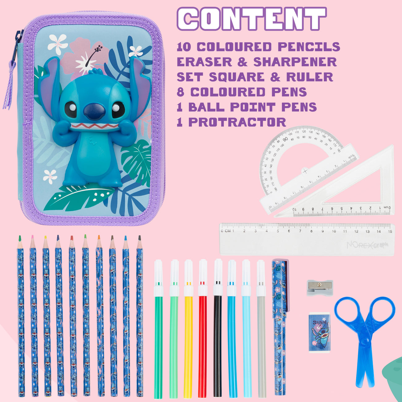 Disney Stitch Pencil Case with Stationery for Girls Filled Pencil Case  School Supplies Colouring Pencils Coloured Ma…
