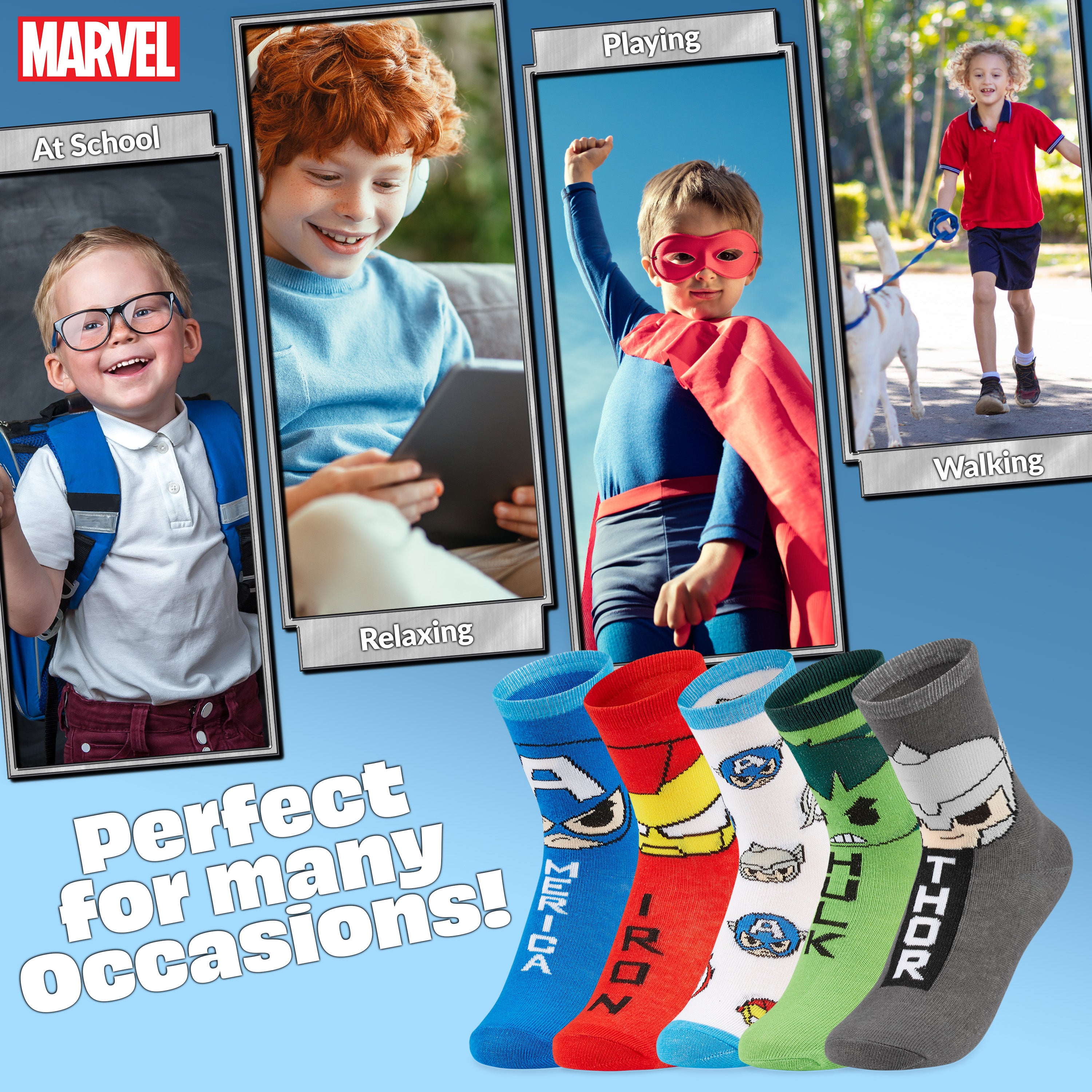 Marvel Spiderman Socks Boys 5 Pack Teens Soft Calf Length Socks - Get Trend