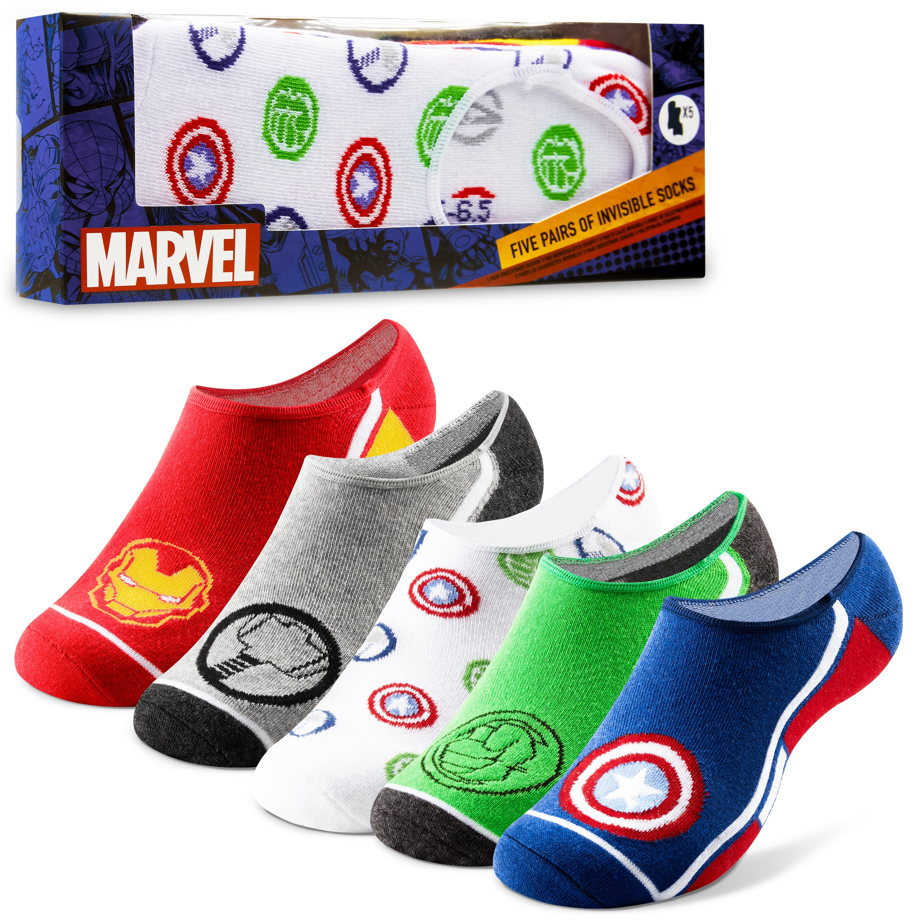 Marvel Boys No-Show Socks – Pack of 5 Avengers 7