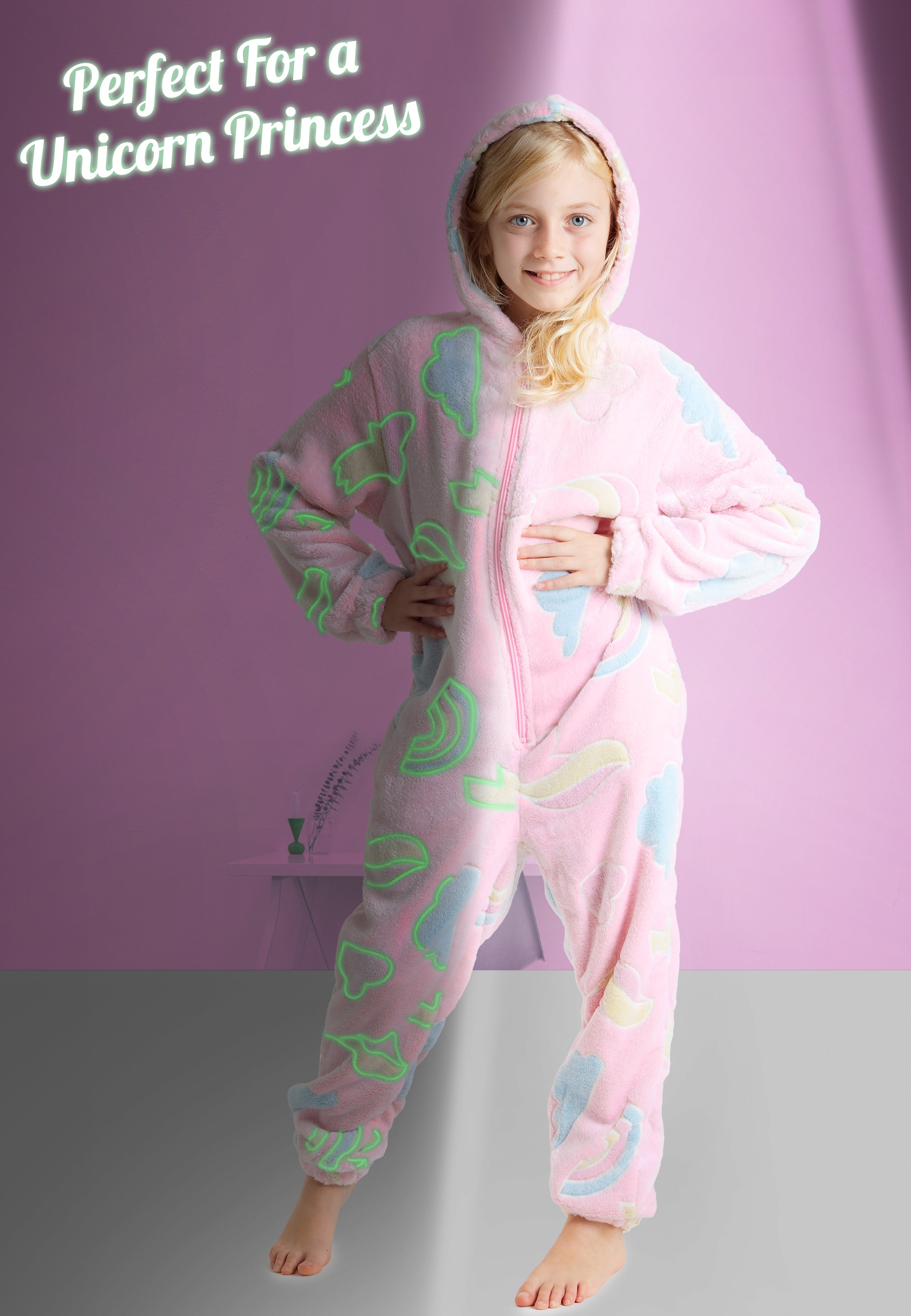 CityComfort Glow in The Dark Onesie Kids Onesies for Girls Rainbow Unicorn Pyjamas - Get Trend