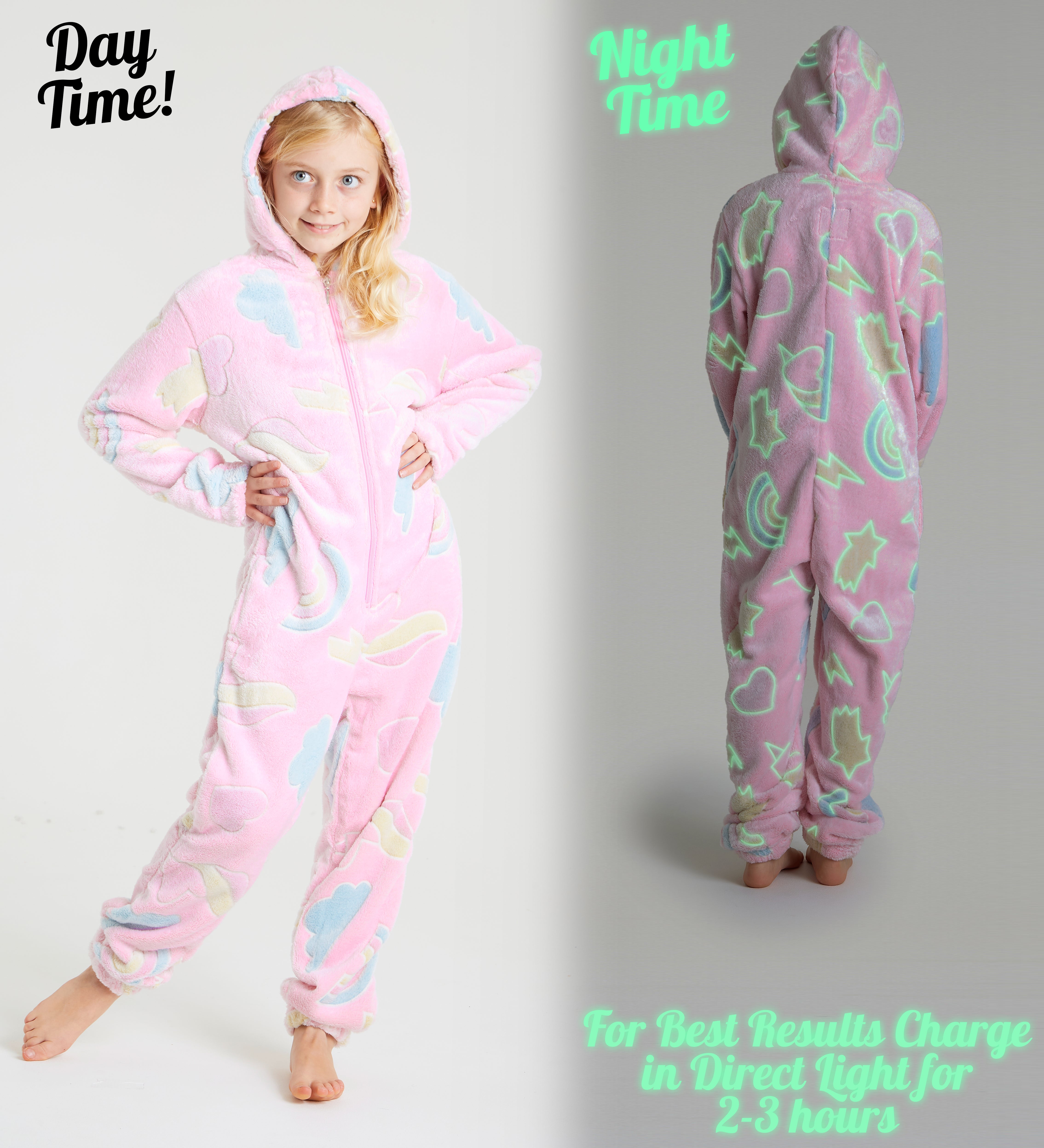 CityComfort Glow in The Dark Onesie Kids Onesies for Girls Rainbow Unicorn Pyjamas - Get Trend