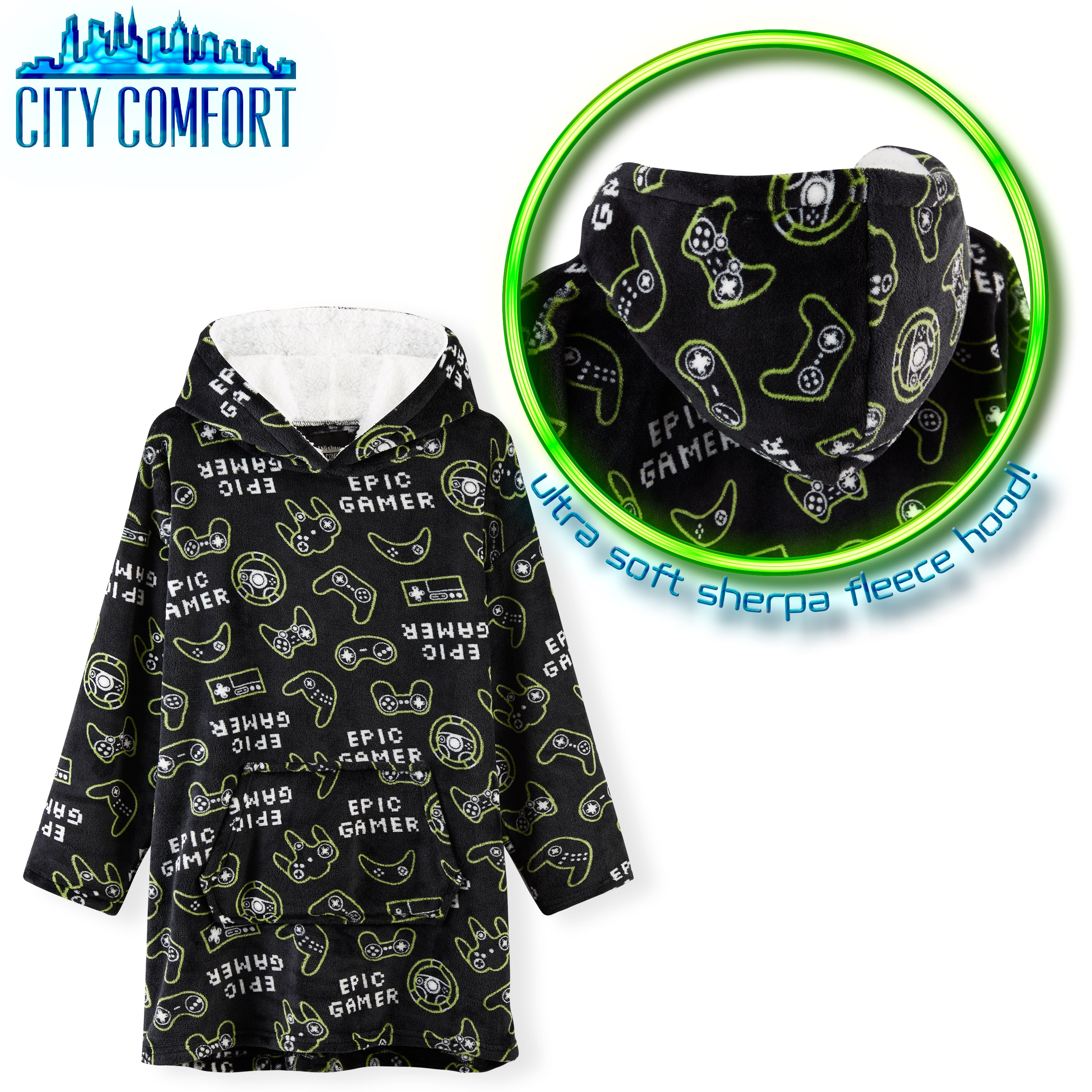 CityComfort Hoodie For Boys, Fleece Oversized Hoodie Blanket - Get Trend