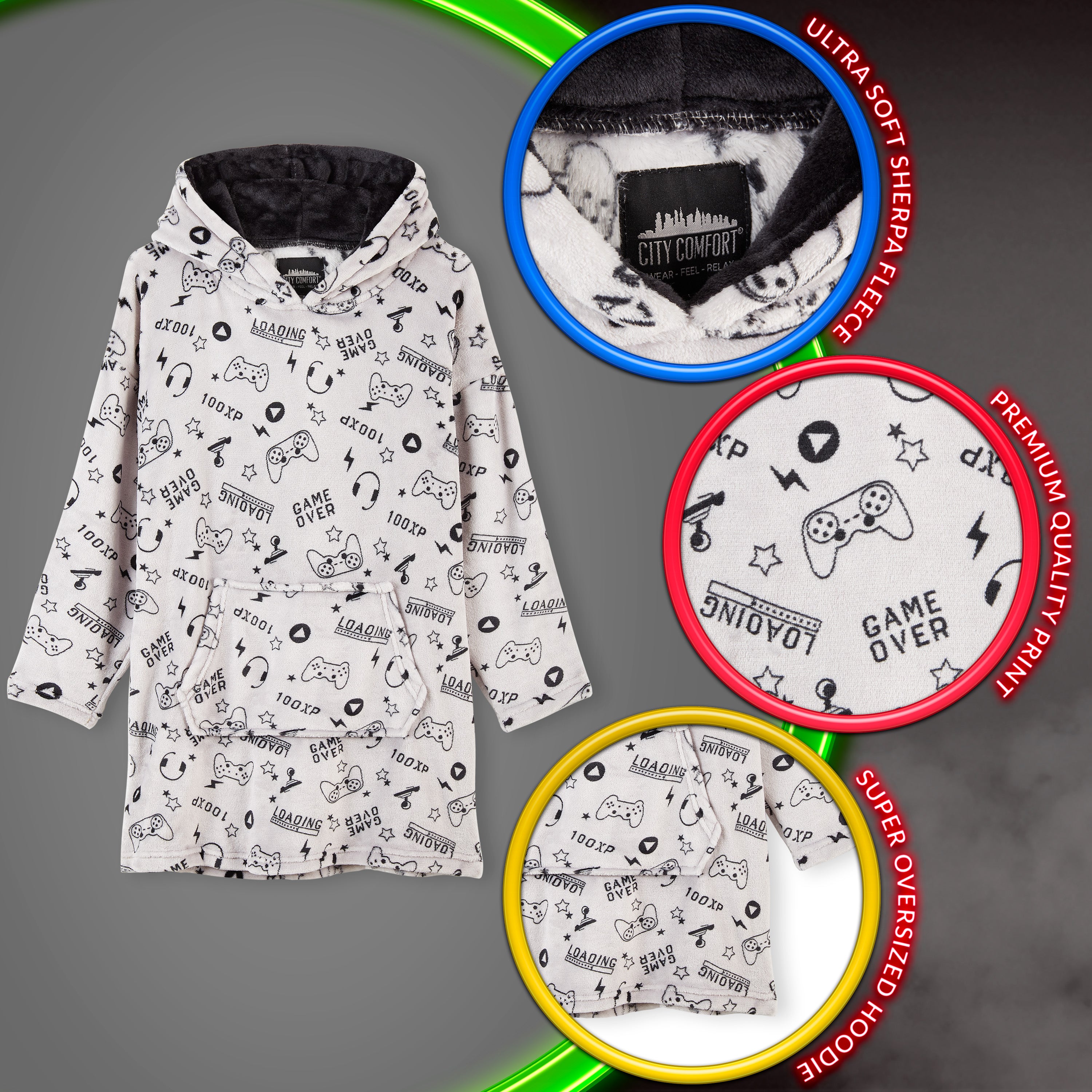 CityComfort Hoodie Blanket for Kids & Teenagers Fleece Wearable Blanket Warm Gamer Football Oversized Hoodie with Sherpa Hood Loungewear Gaming Gifts - Get Trend