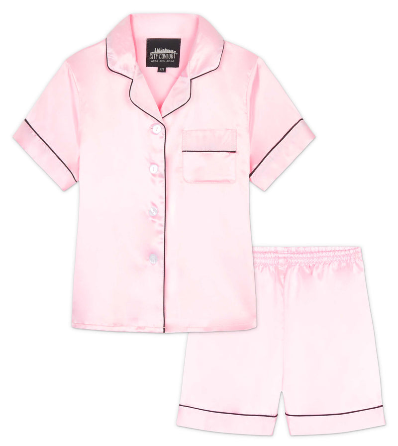 CityComfort Girls Short Pyjama Sets - Satin, Button Down 2 Piece Set - Get Trend