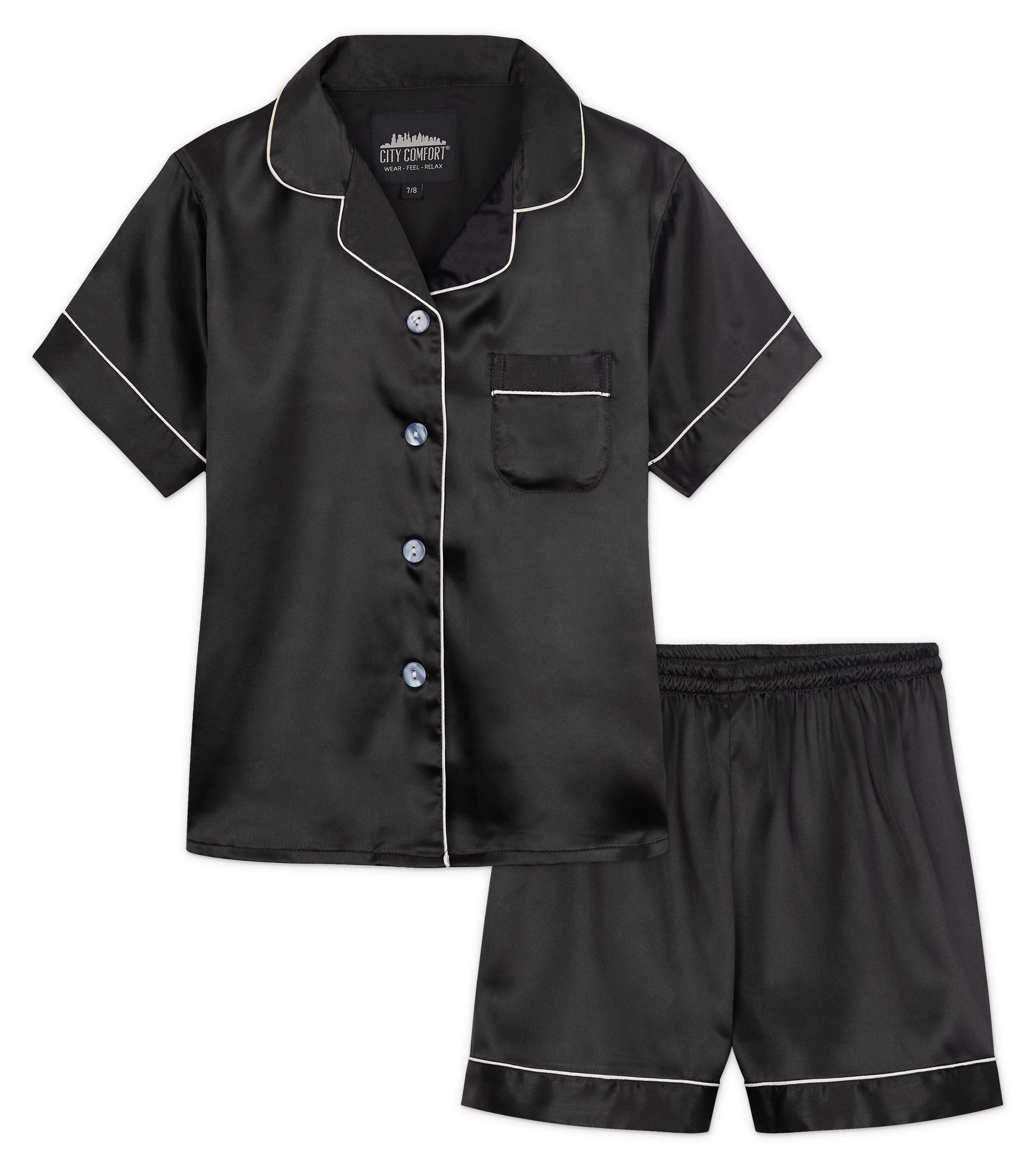 CityComfort Girls Short Pyjama Sets - Satin, Button Down 2 Piece Set - Get Trend