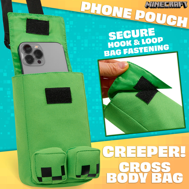 Minecraft Shoulder Bag for Mobile Phone, Creeper Crossbody Phone Bag with Adjustable Strap - Gamer Gifts