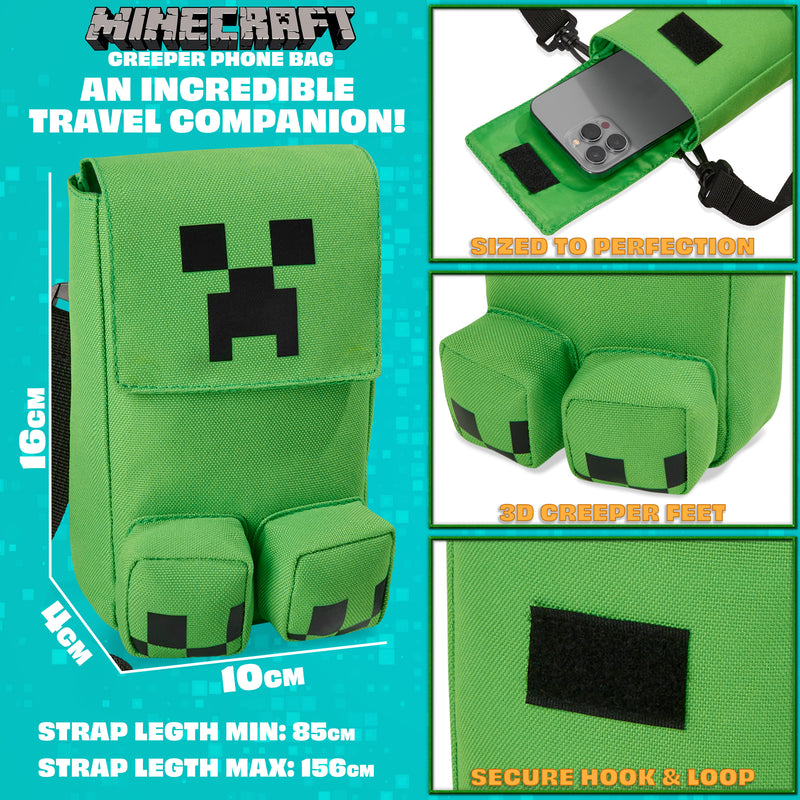 Minecraft Shoulder Bag for Mobile Phone, Creeper Crossbody Phone Bag with Adjustable Strap - Gamer Gifts