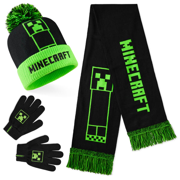 Minecraft Beanie Hat Scarf and Gloves Set for Boys and Girls