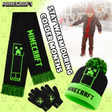 Minecraft Beanie Winter Accessories Set Boys Teens, 3pcs Hat Scarf Gloves, Warm Knit