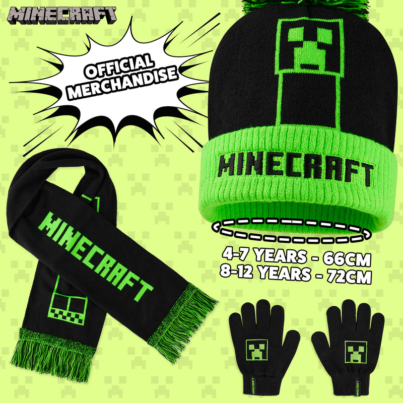 Minecraft Beanie Hat Scarf and Gloves Set for Boys and Girls - Get Trend
