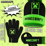 Minecraft Beanie Winter Accessories Set Boys Teens, 3pcs Hat Scarf Gloves, Warm Knit