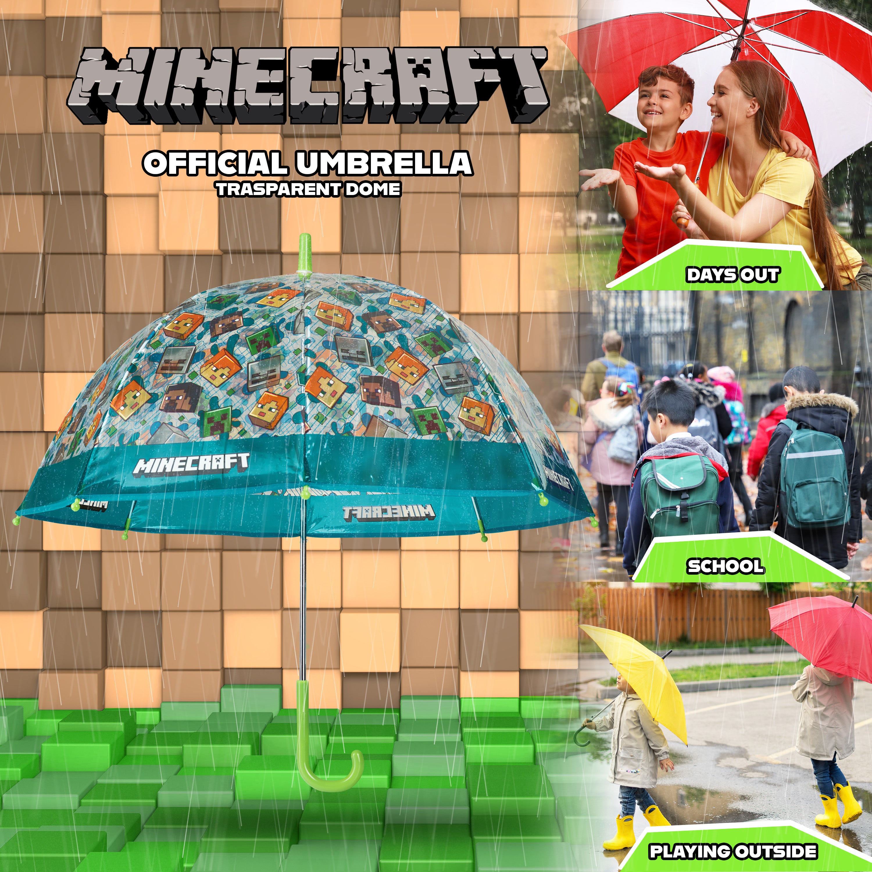 Minecraft Umbrella Kids Clear Dome Folding Umbrella - Get Trend