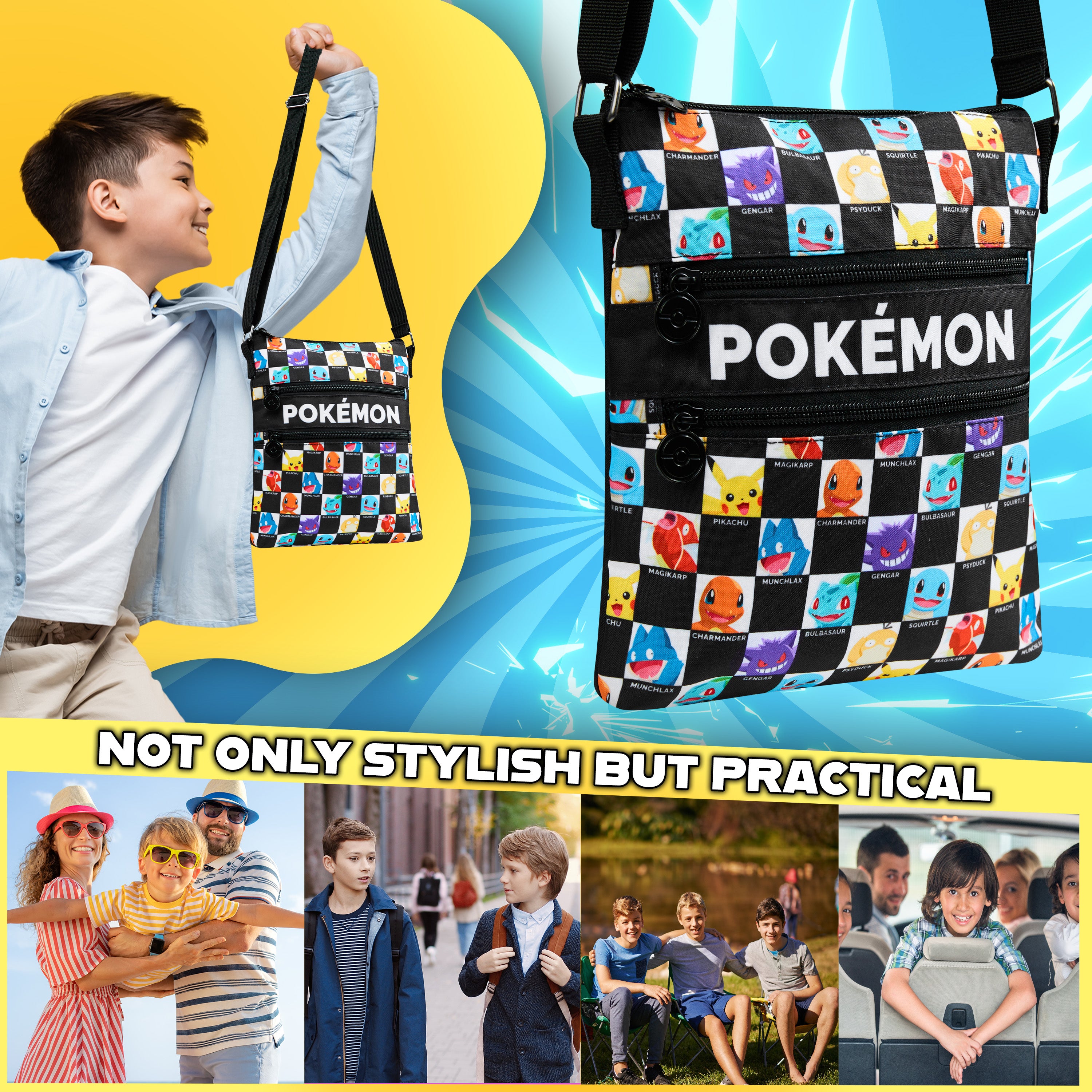 Pokemon Shoulder Bag for Kids & Teens Anime Cross Body Bag Pikachu Gengar Small Bag for Shopping Travel Holiday School for Phone Wallet Gifts for Kids - Get Trend