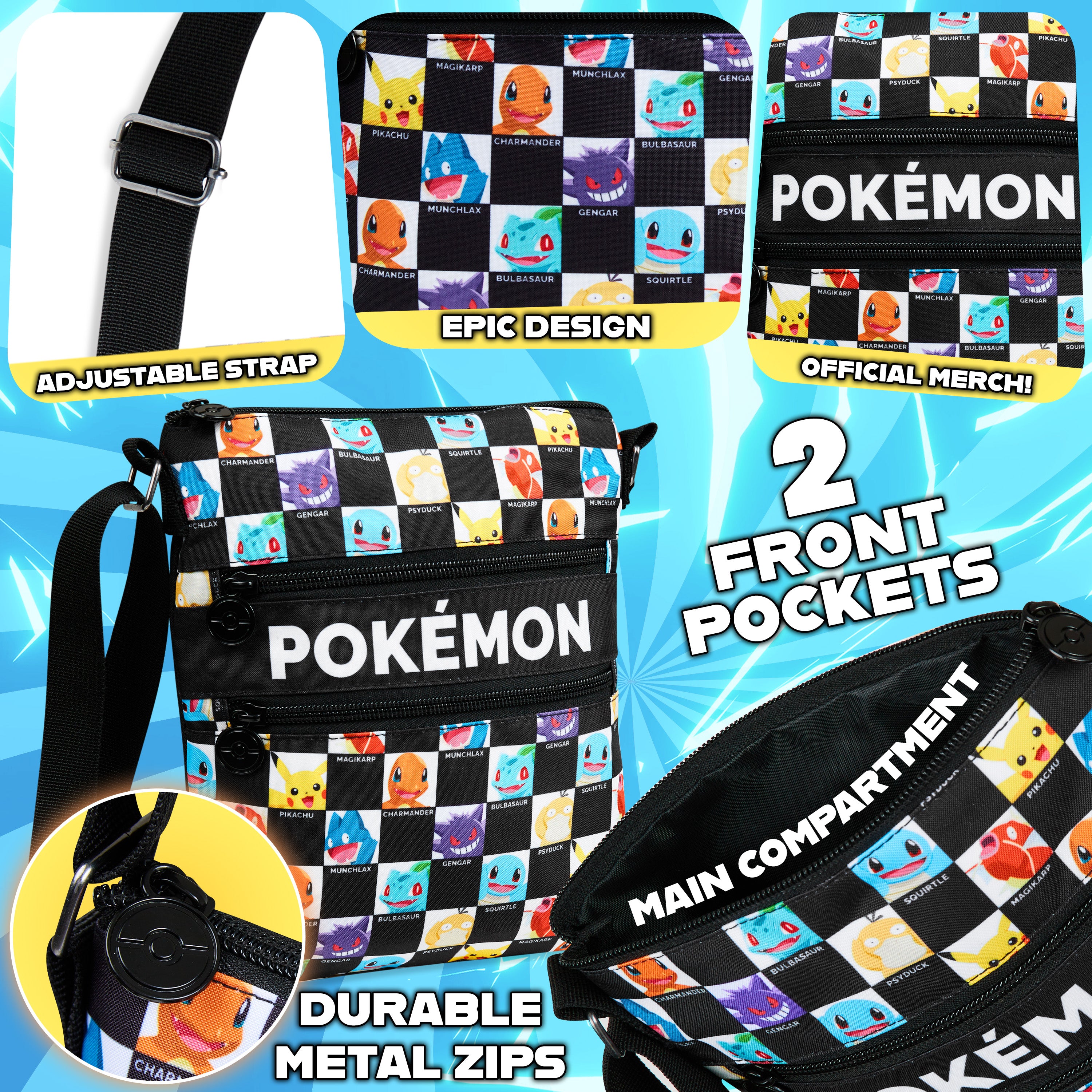 Pokemon Shoulder Bag for Kids & Teens Anime Cross Body Bag Pikachu Gengar Small Bag for Shopping Travel Holiday School for Phone Wallet Gifts for Kids - Get Trend