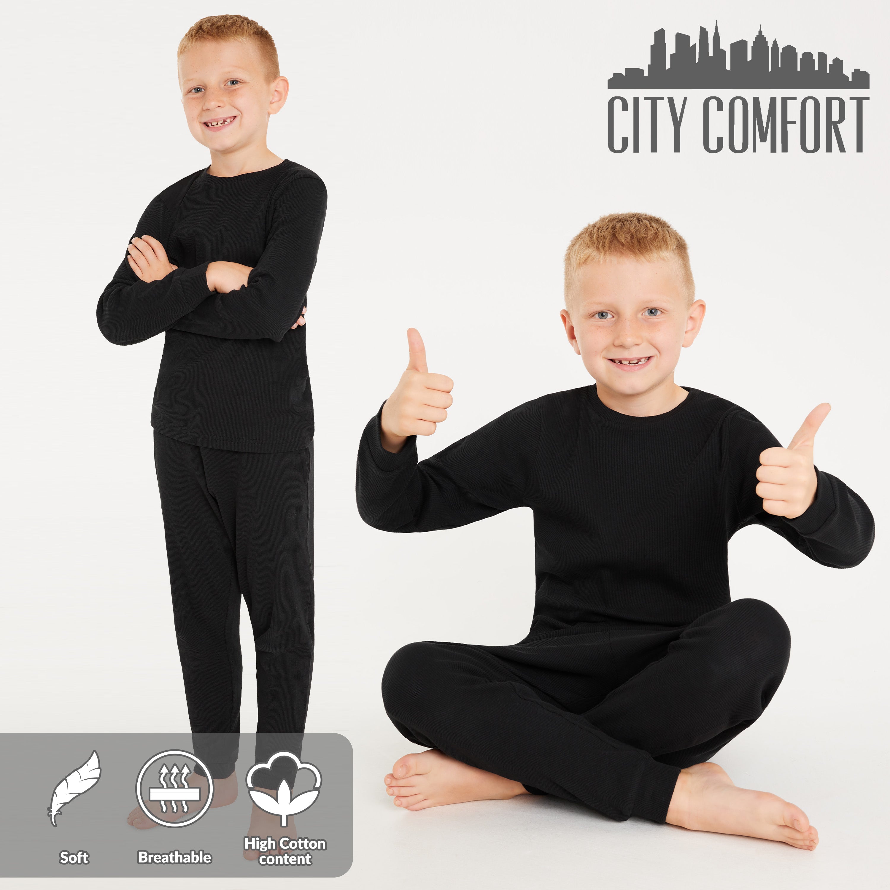 CityComfort Ribbed Pyjamas for Kids - Matching PJs for Family - Get Trend