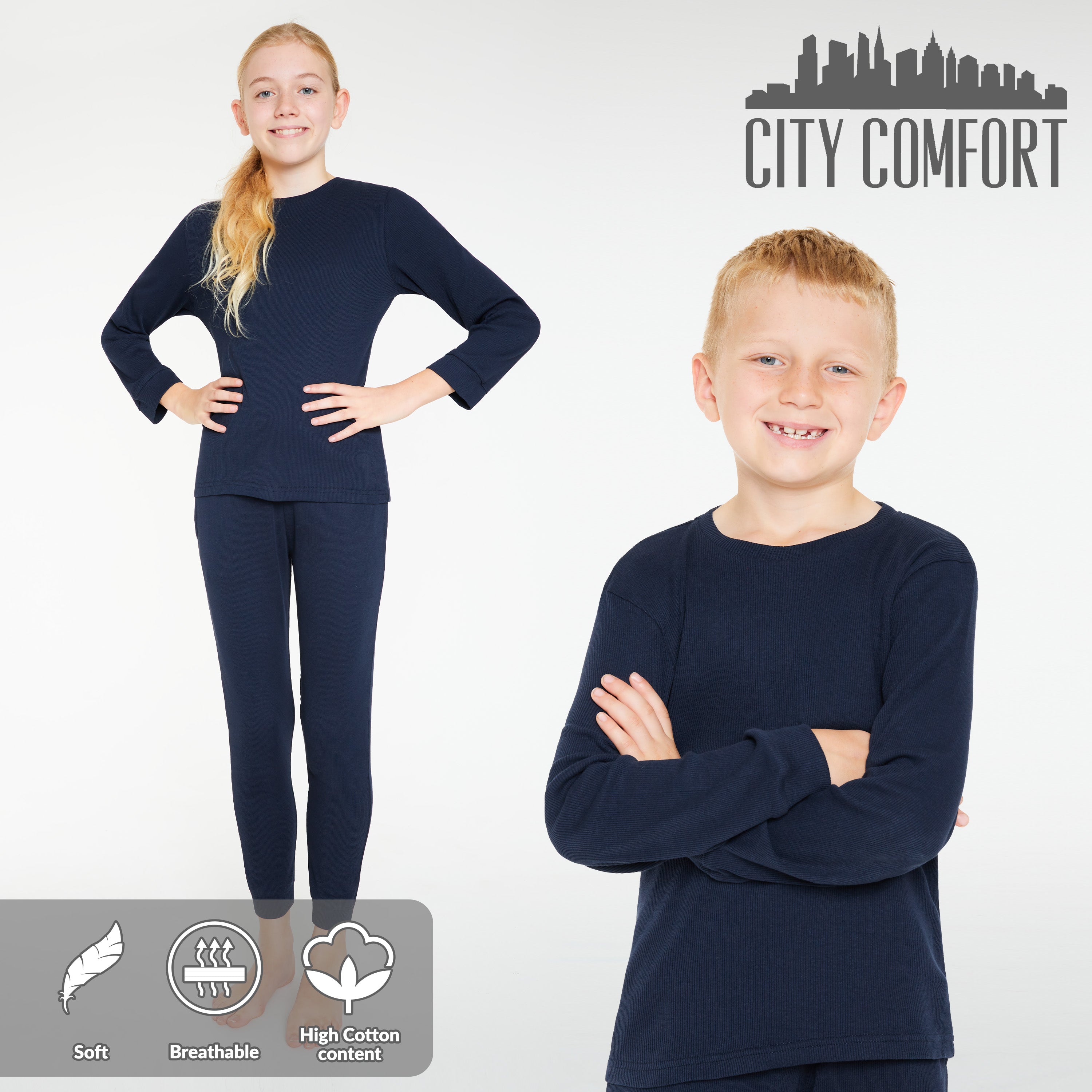 CityComfort Ribbed Pyjamas for Kids - Matching PJs for Family - Get Trend