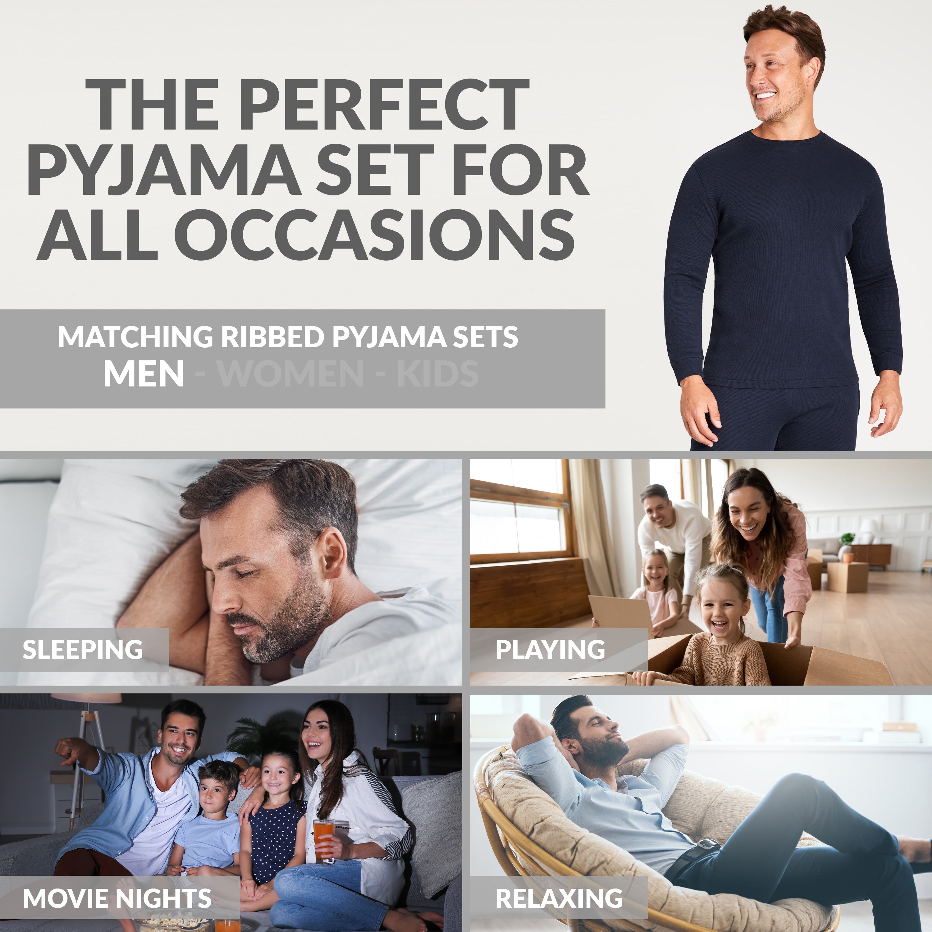 CityComfort Ribbed Pyjamas for Men -Matching PJs for Family - Get Trend