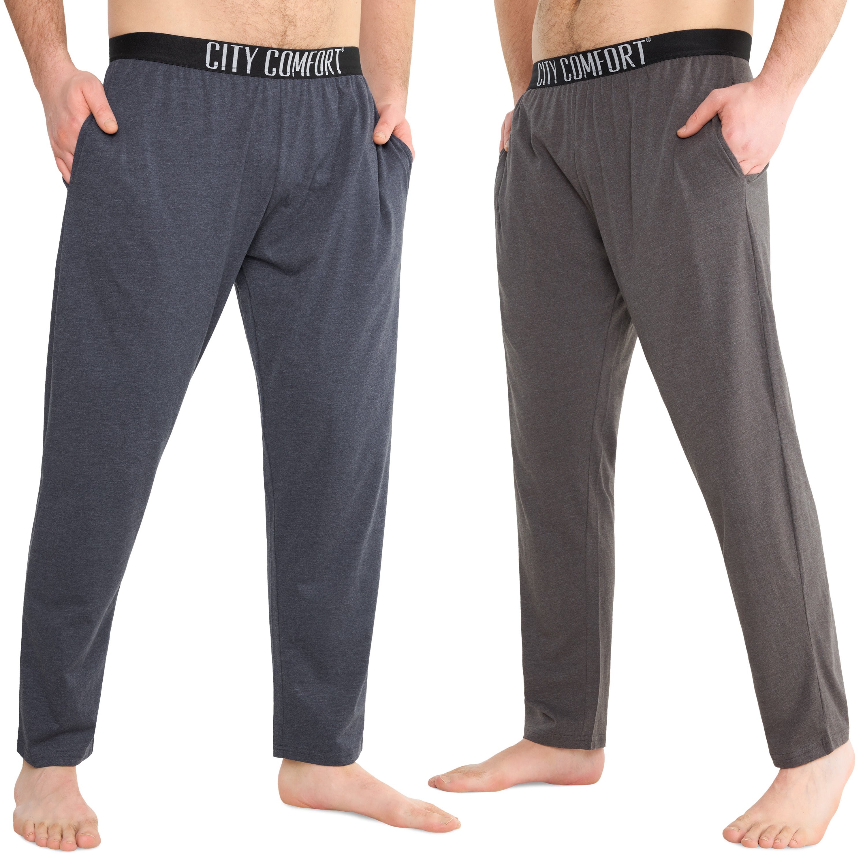 CityComfort Mens Pyjama Bottoms - Jersey Lounge Pants with Pockets, Pack of 2