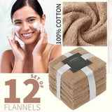 CityComfort Flannels Pack of 12 Face Towels 100% Cotton 550 GSM 30x30cm Highly Absorbent Soft Wash Cloth Household Essentials