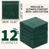 CityComfort Flannels Pack of 12 Face Towels 100% Cotton 550 GSM 30x30cm Highly Absorbent Soft Wash Cloth Household Essentials