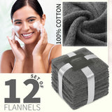 CityComfort Flannels Pack of 12 Face Towels 100% Cotton 550 GSM 30x30cm Highly Absorbent Soft Wash Cloth Household Essentials