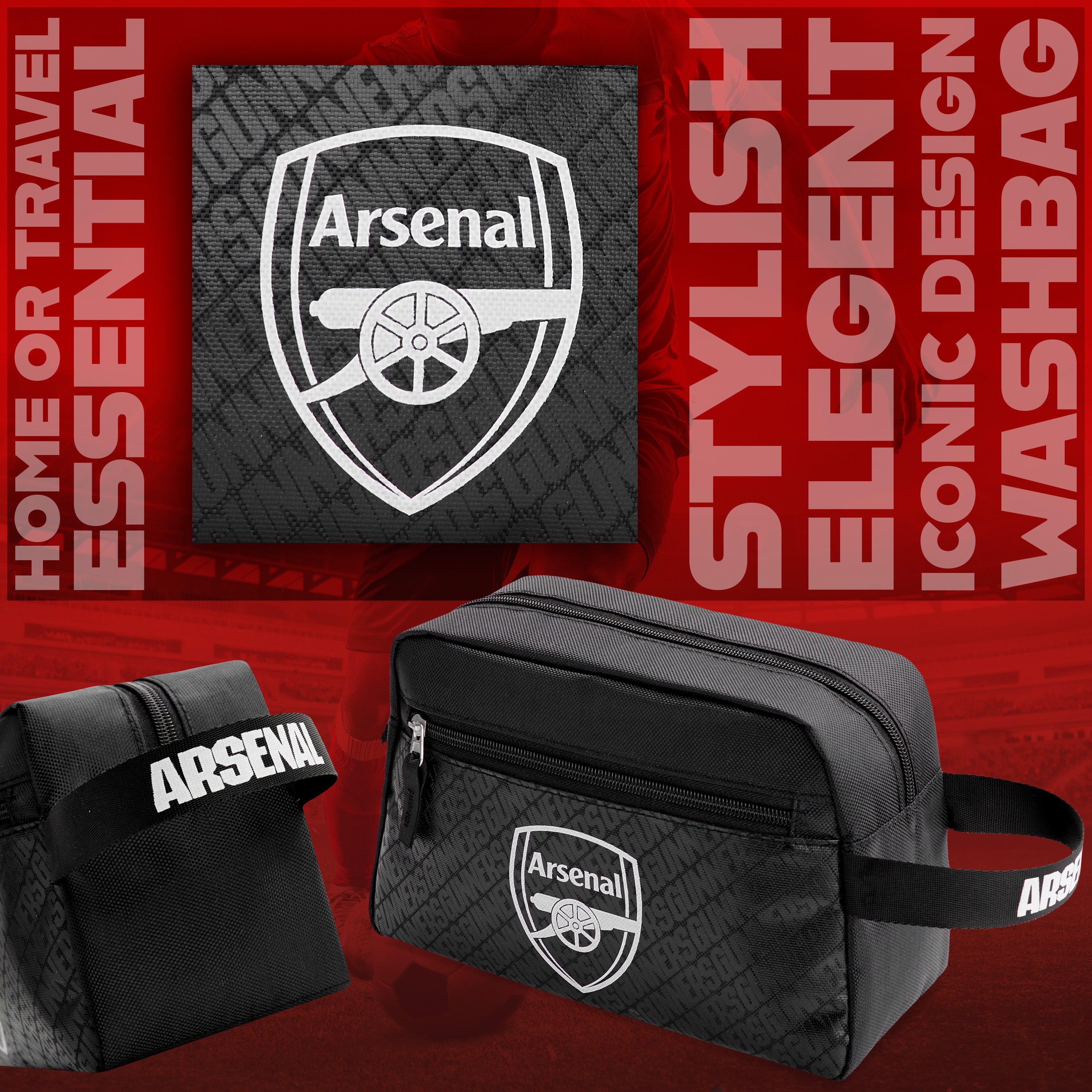Arsenal F.C. Toiletry Bags for Men, Hanging Travel Wash Bag with Zipped Pockets - Get Trend