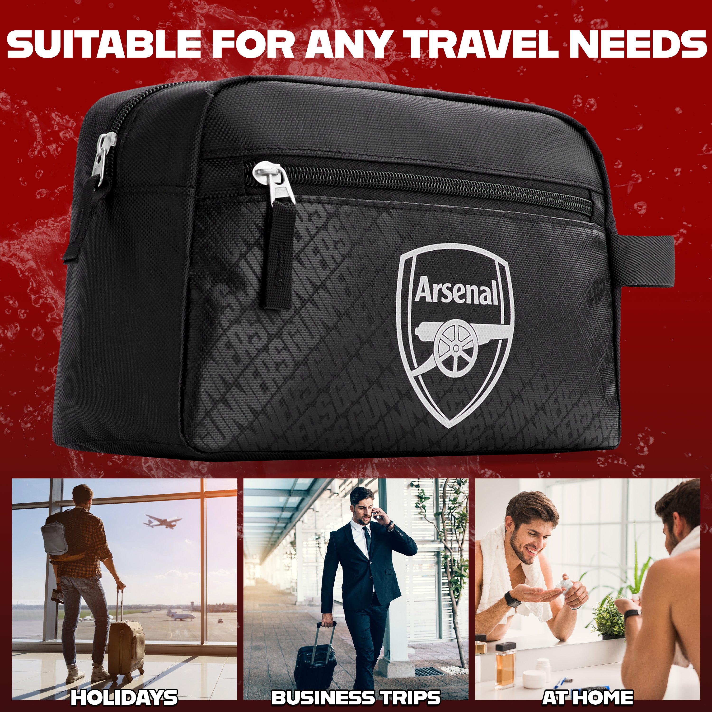 Arsenal F.C. Toiletry Bags for Men, Hanging Travel Wash Bag with Zipped Pockets - Get Trend