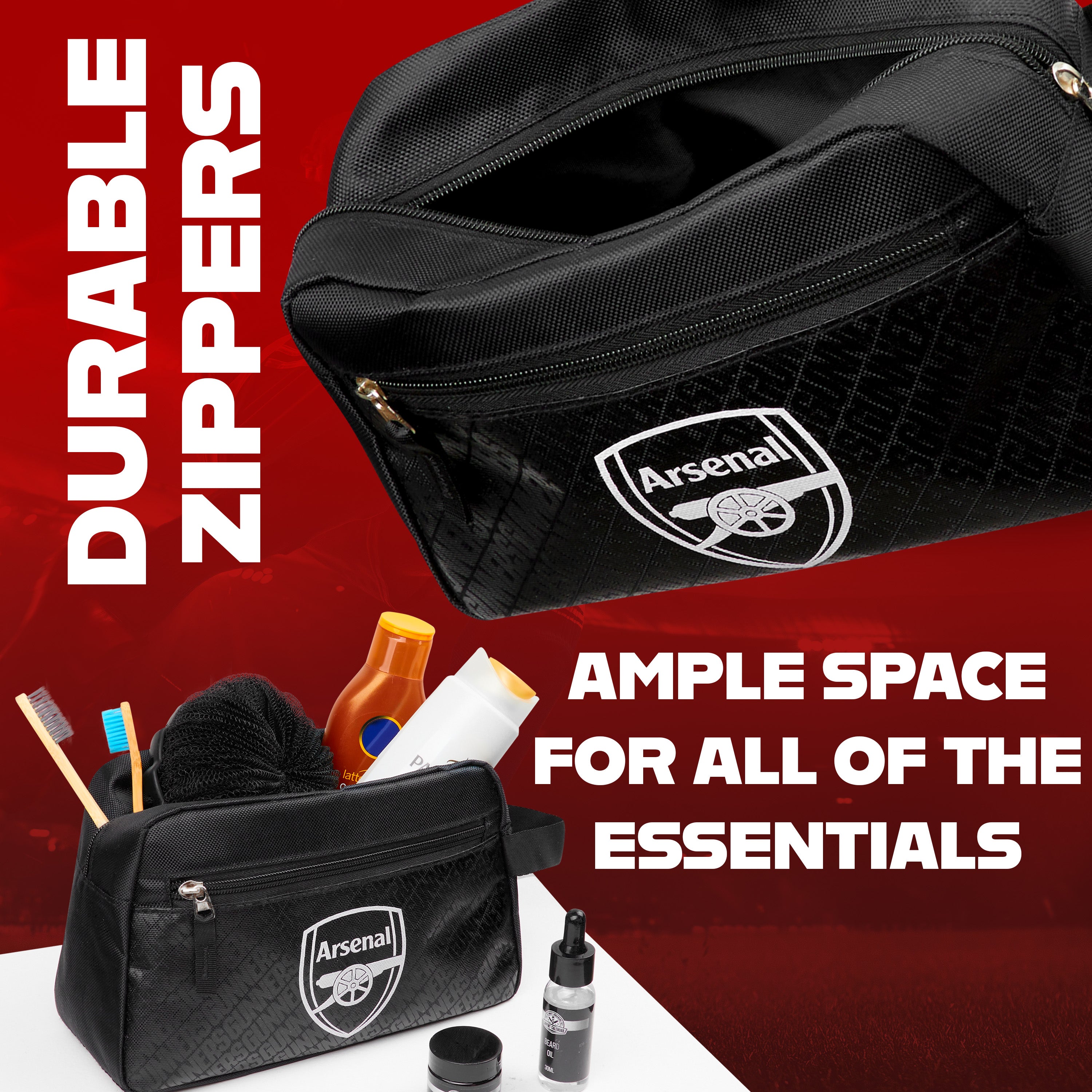 Arsenal F.C. Toiletry Bags for Men, Hanging Travel Wash Bag with Zipped Pockets - Get Trend