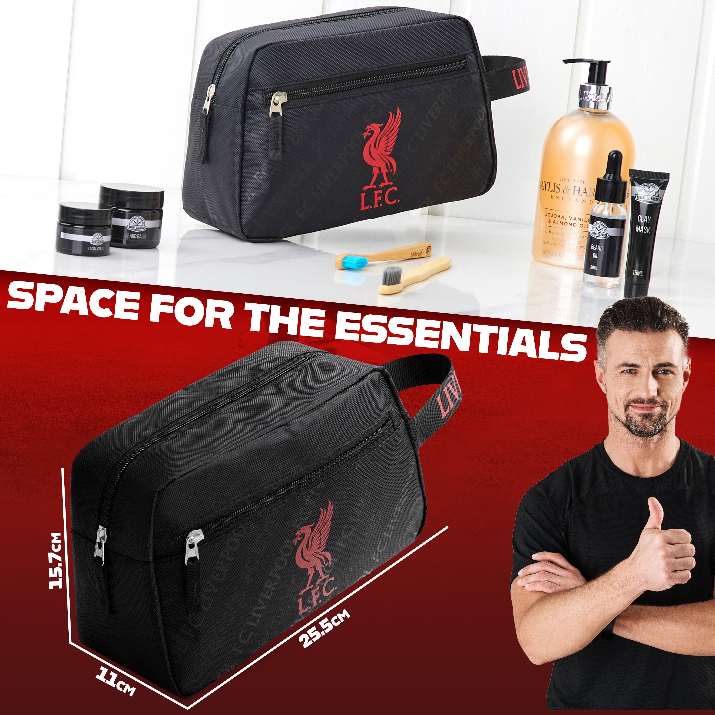 Liverpool F.C. Toiletry Bags for Men, Hanging Travel Wash Bag with Zipped Pockets - Get Trend