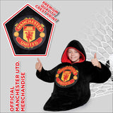 Manchester United FC Fleece Hoodie Blanket for Boys Teenagers One Size Kids Oversized Hoodie Man United Gifts for Boys