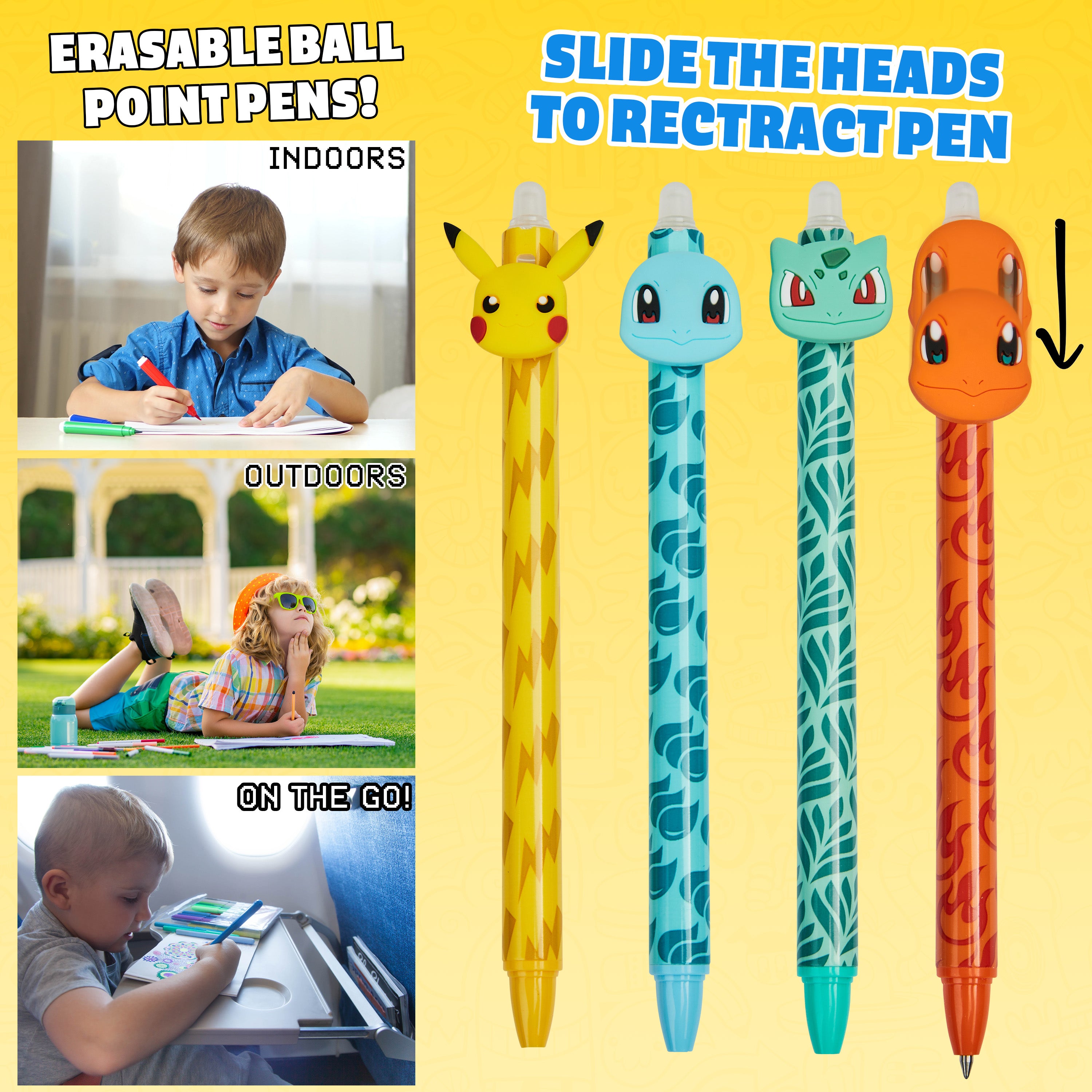 Pokemon Pens Set of 4 Erasable Pens Pikachu School Supplies Stationery Set Ballpoint Pens with Blue Ink Anime Gifts for Kids - Get Trend