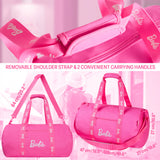 Barbie Duffel Bag, Spacious Weekend Bag with Zipped Pockets for Travel and Gym