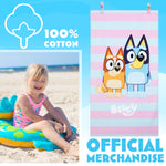 Bluey Towels for Kids with 2 Pegs Clips Beach Towel Soft Absorbent Bath Shower Swimming Towel 100% Cotton Quick Dry Holiday Essentials 140x70cm - Get Trend
