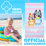 Bluey Towels for Kids with 2 Pegs Clips Beach Towel Soft Absorbent Bath Shower Swimming Towel 100% Cotton Quick Dry Holiday Essentials 140x70cm - Get Trend