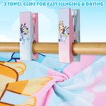 Bluey Towels for Kids with 2 Pegs Clips Beach Towel Soft Absorbent Bath Shower Swimming Towel 100% Cotton Quick Dry Holiday Essentials 140x70cm - Get Trend