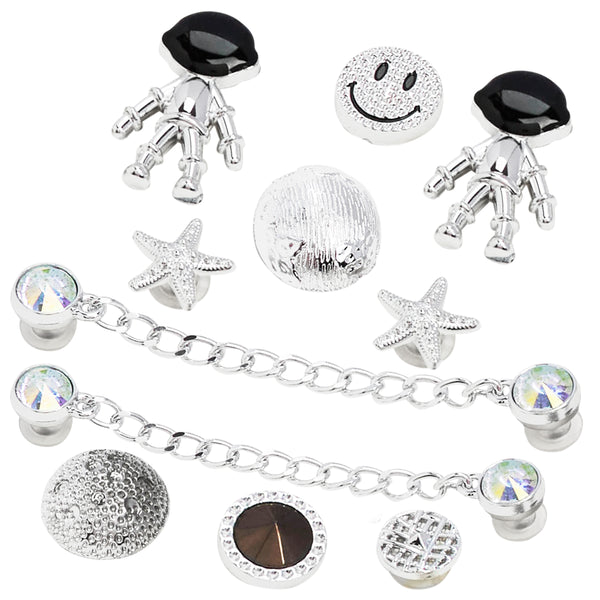 CityComfort Clog Charms, Mixed Shoe Decoration Charms - Silver/Black