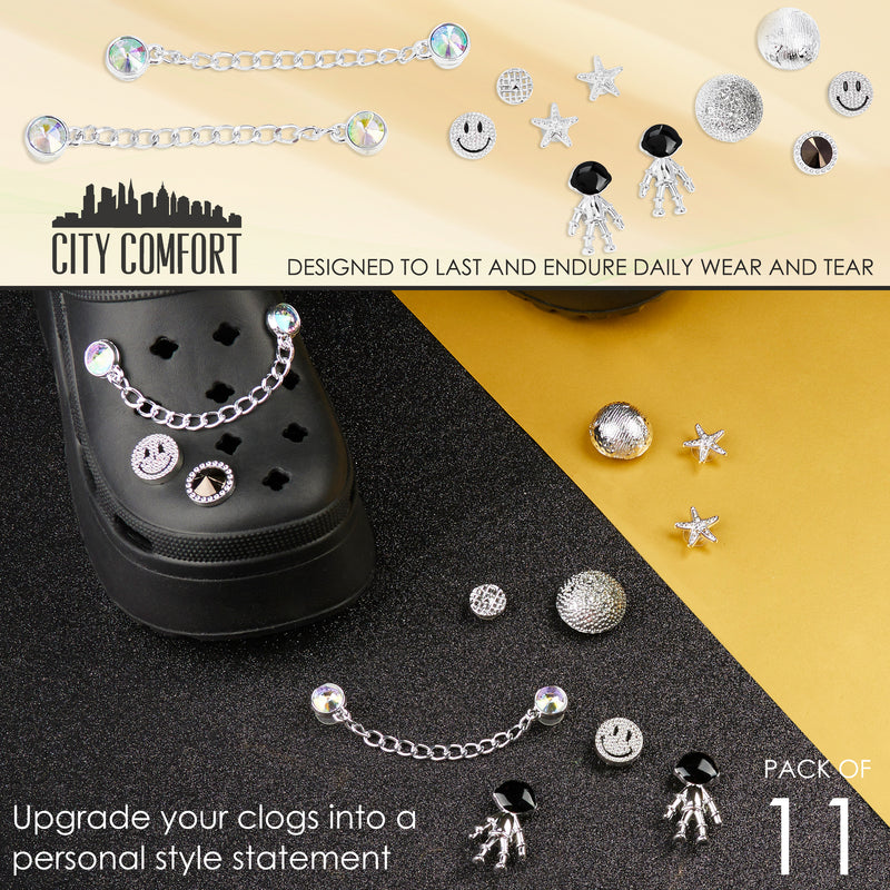 CityComfort Clog Charms, Mixed Shoe Decoration Charms - Silver/Black - Get Trend