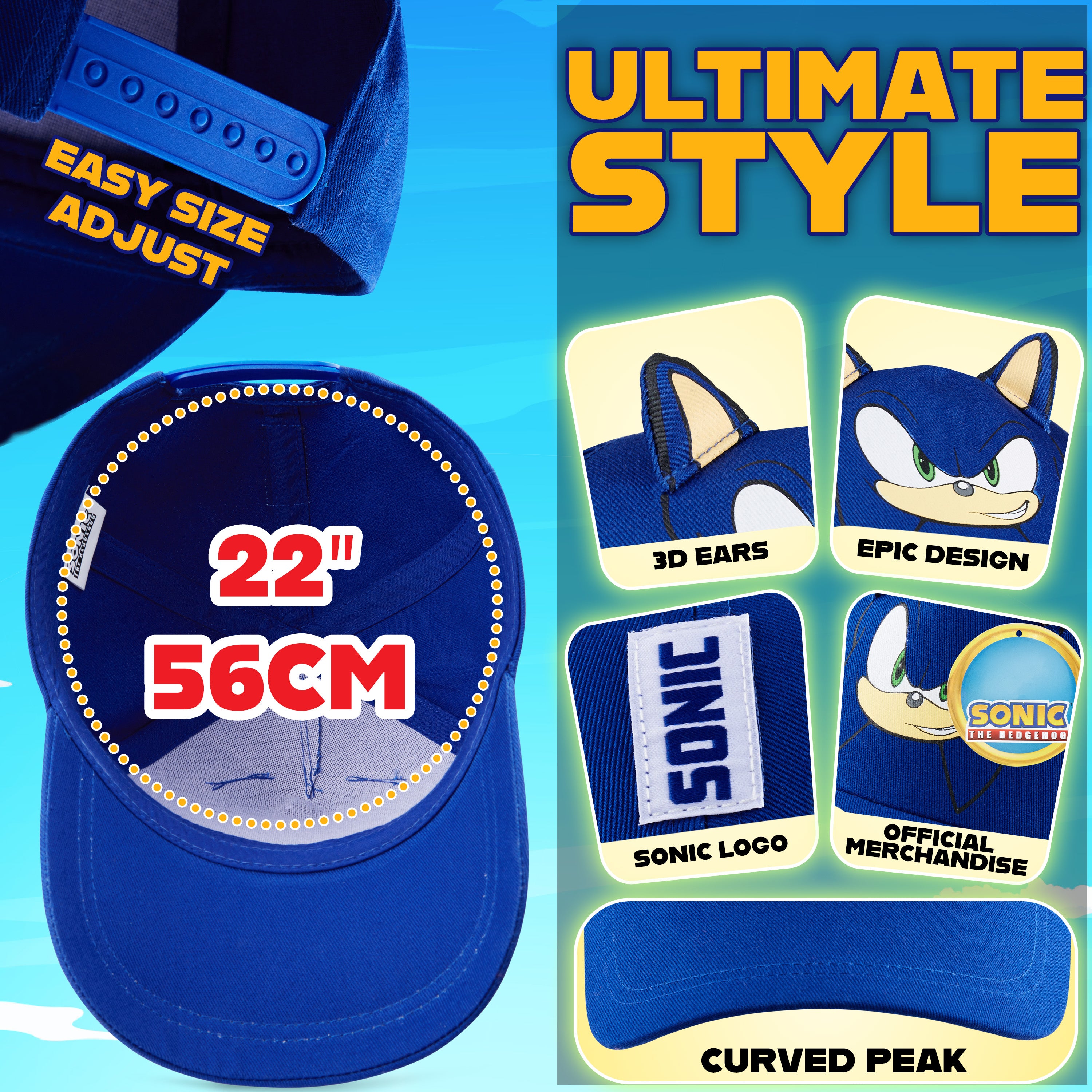 SONIC THE HEDGEHOG Cap for Boys Peaked Baseball Cap Sun Hat Knuckles Shadow Sports Holiday Essentials Gamer Gifts for Boys - Get Trend