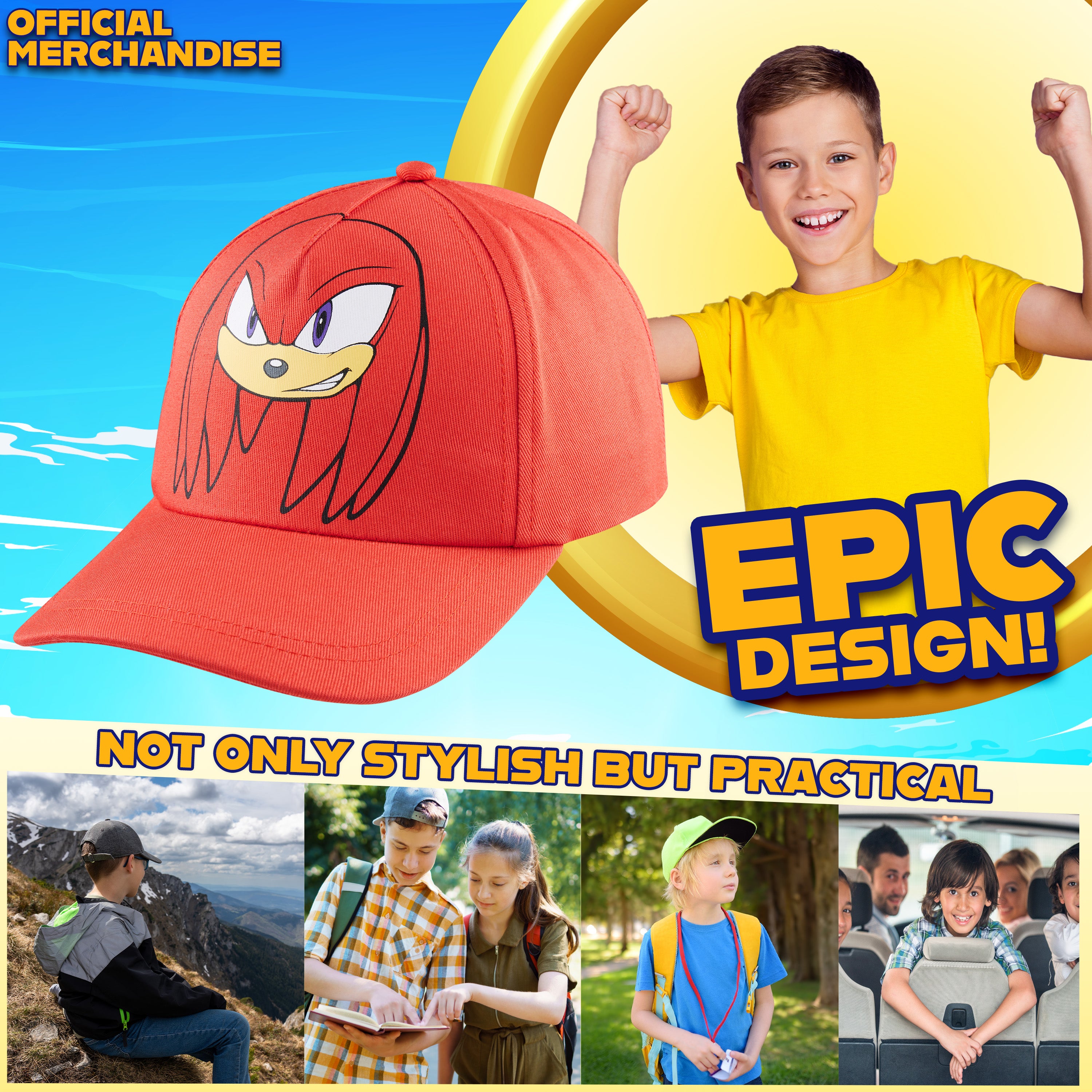 SONIC THE HEDGEHOG Cap for Boys Peaked Baseball Cap Sun Hat Knuckles Shadow Sports Holiday Essentials Gamer Gifts for Boys - Get Trend