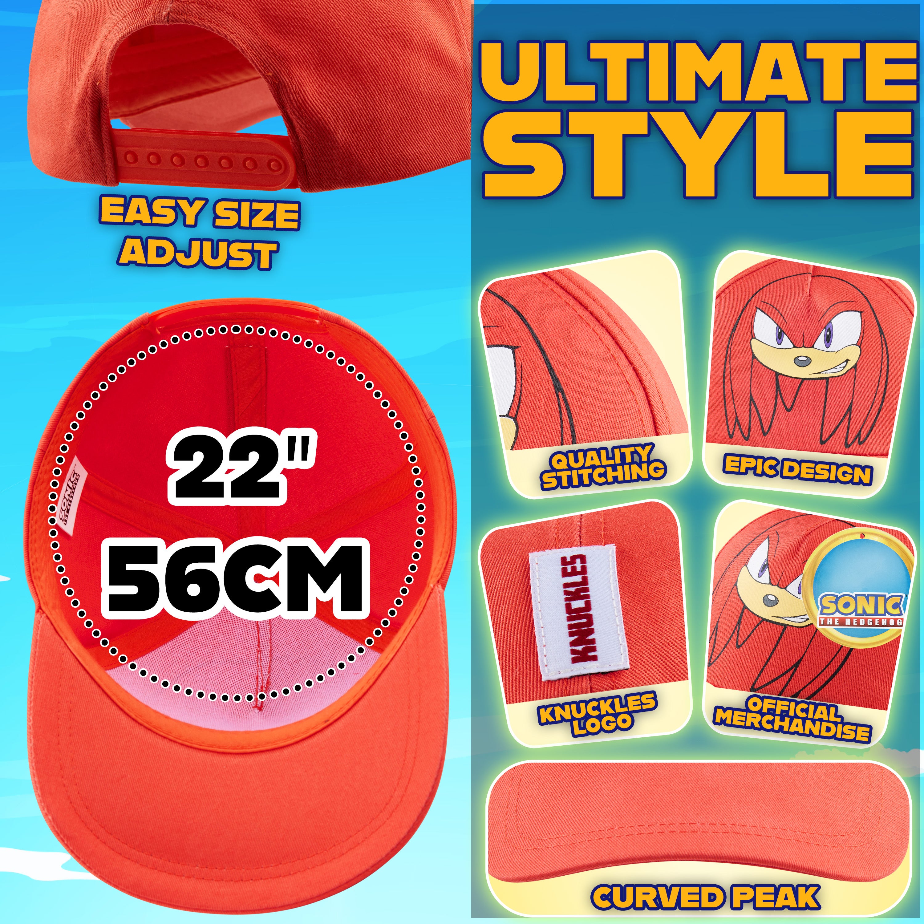 SONIC THE HEDGEHOG Cap for Boys Peaked Baseball Cap Sun Hat Knuckles Shadow Sports Holiday Essentials Gamer Gifts for Boys - Get Trend