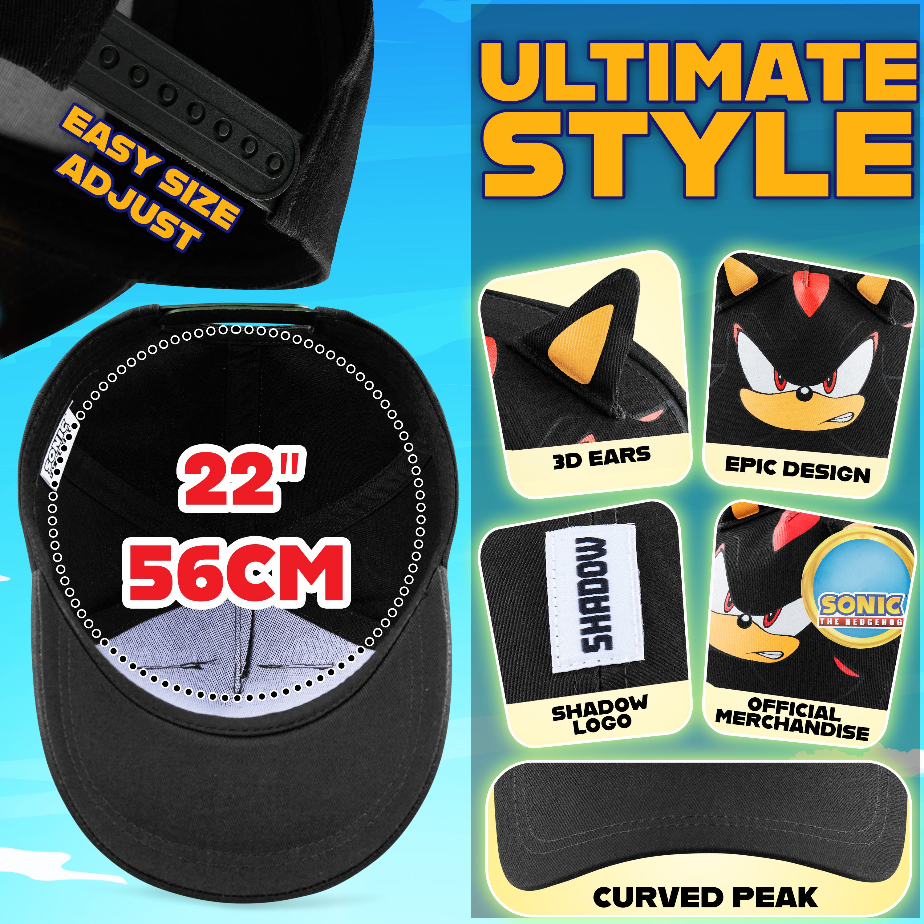 SONIC THE HEDGEHOG Cap for Boys Peaked Baseball Cap Sun Hat Knuckles Shadow Sports Holiday Essentials Gamer Gifts for Boys - Get Trend