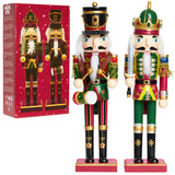 DECO EXPRESS Nutcracker Pack of 2 Wooden Nutcracker Soldier 30cm Festive Christmas Decoration Xmas Ornaments