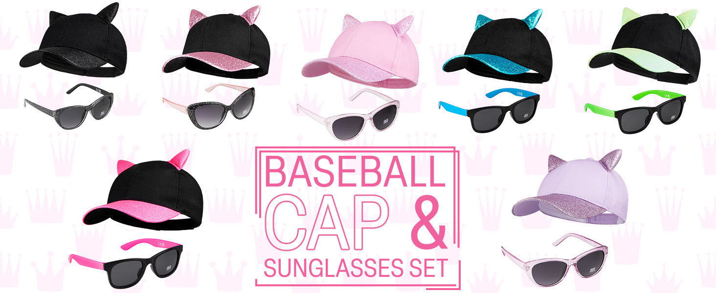 CityComfort Baseball Cap and Kids Sunglasses Set for Girls - Glitter Sun Hat and UV Protection Girls Sunglasses - Get Trend