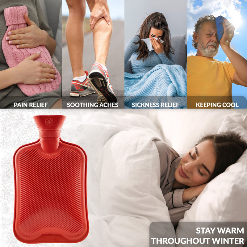 Hot Water Bottle Large 1.8L Rubber Hot Water Bottle - Red