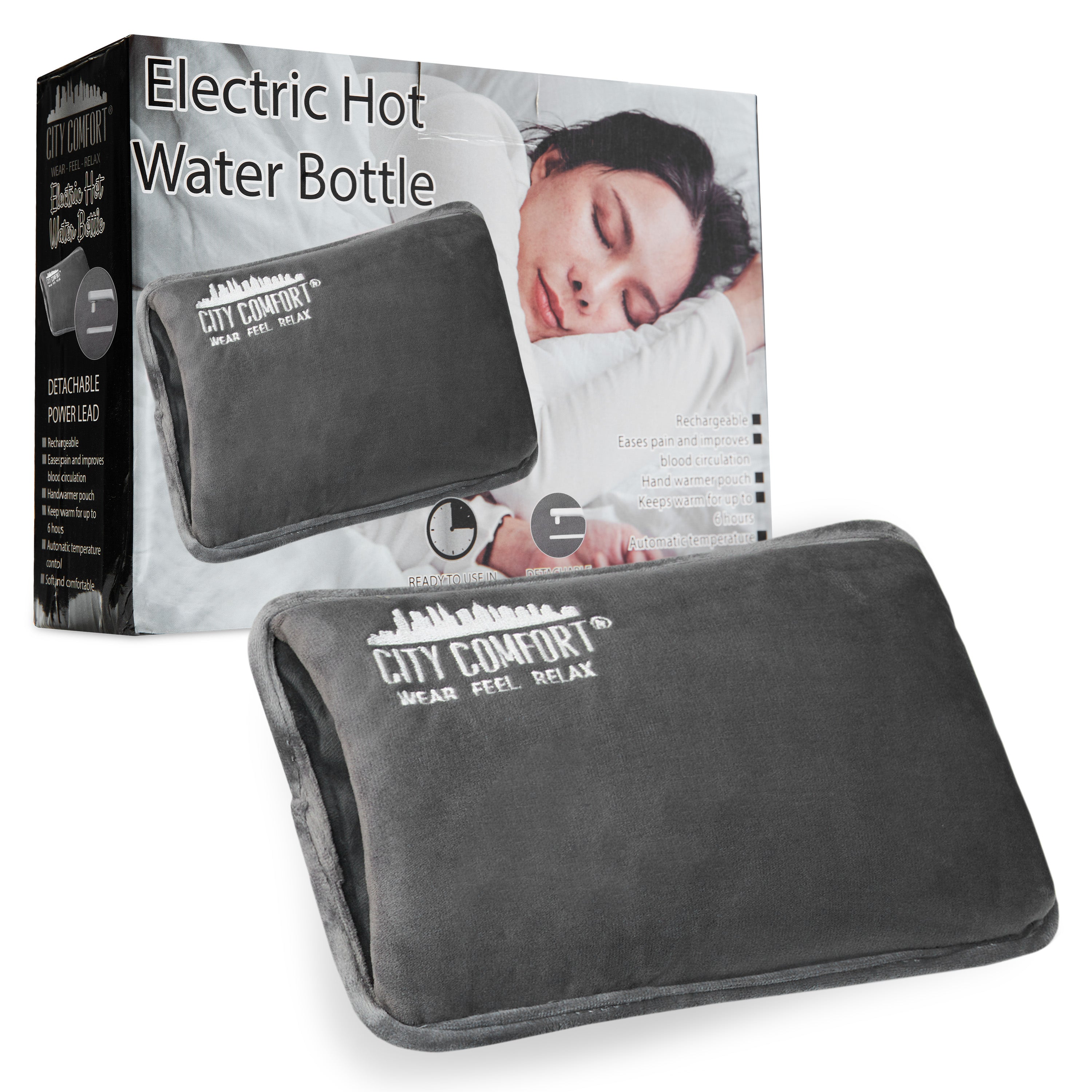 Rechargeable Electric Hot Water Bottle Heat Pad 6 Hour Warmth Temperature Control Detachable Lead Cosy Bed Warmer Hand Warmer Pouch Gifts