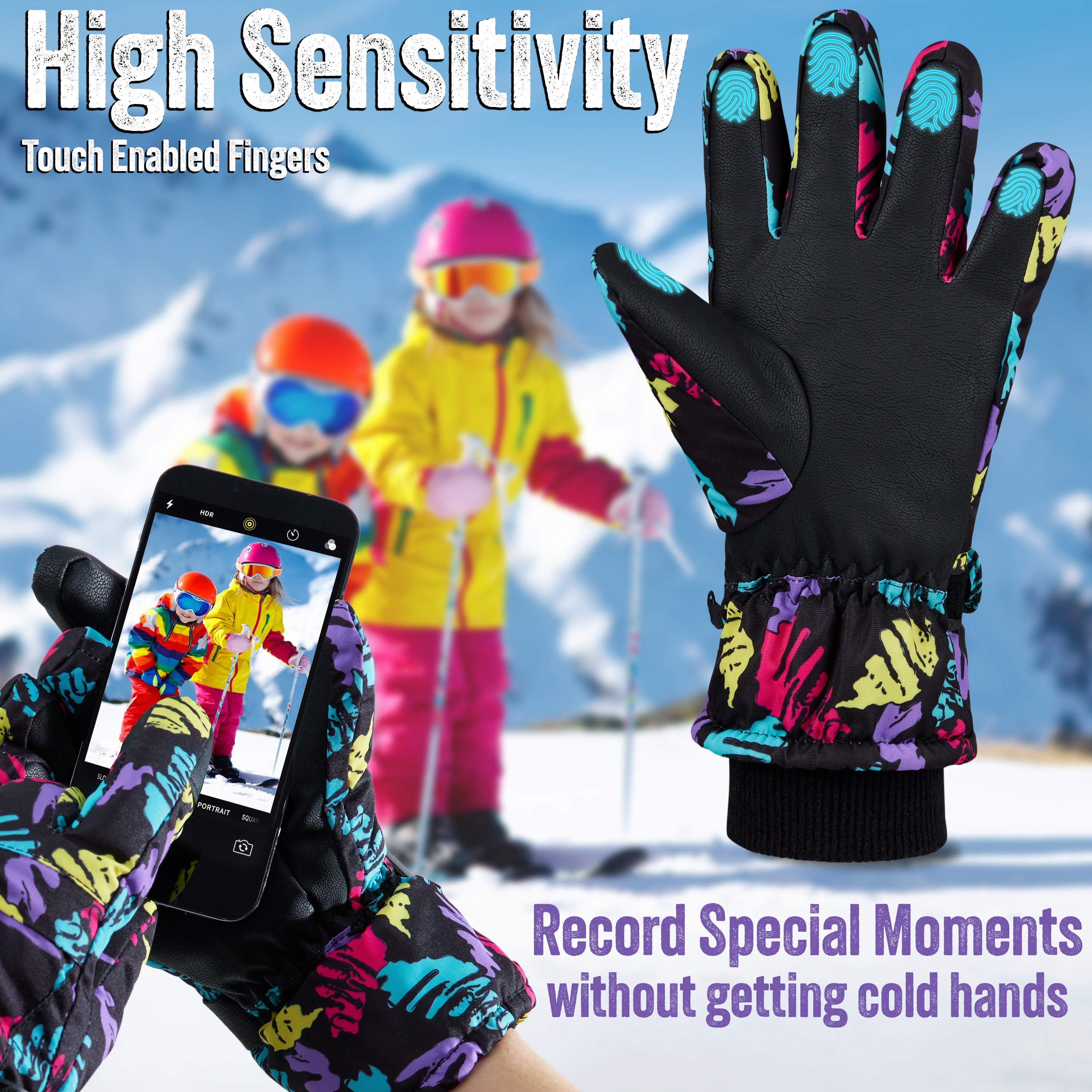 CityComfort Kids Skiing Gloves - Fleece Lined Touch Screen Gloves - Get Trend