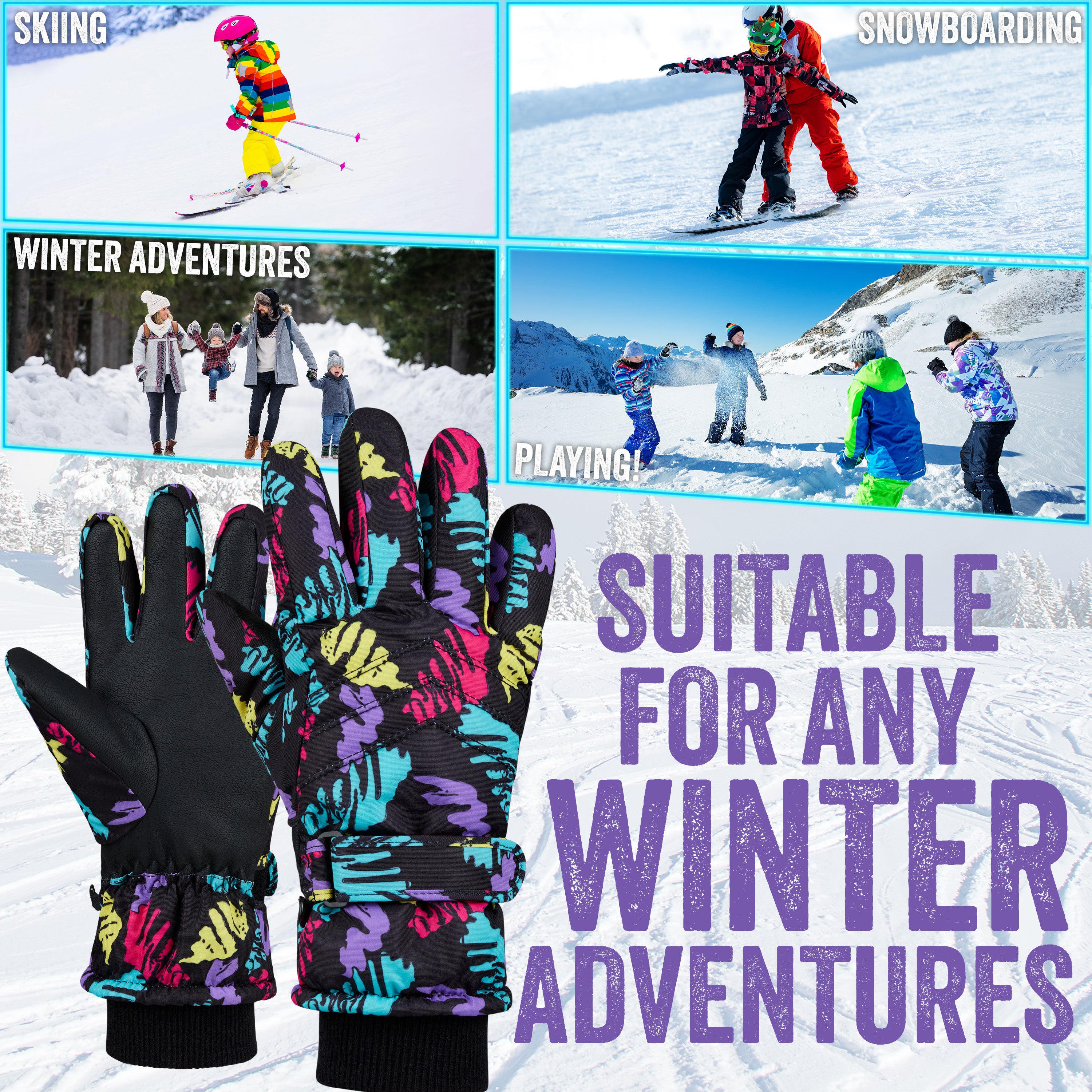 CityComfort Kids Skiing Gloves - Fleece Lined Touch Screen Gloves - Get Trend