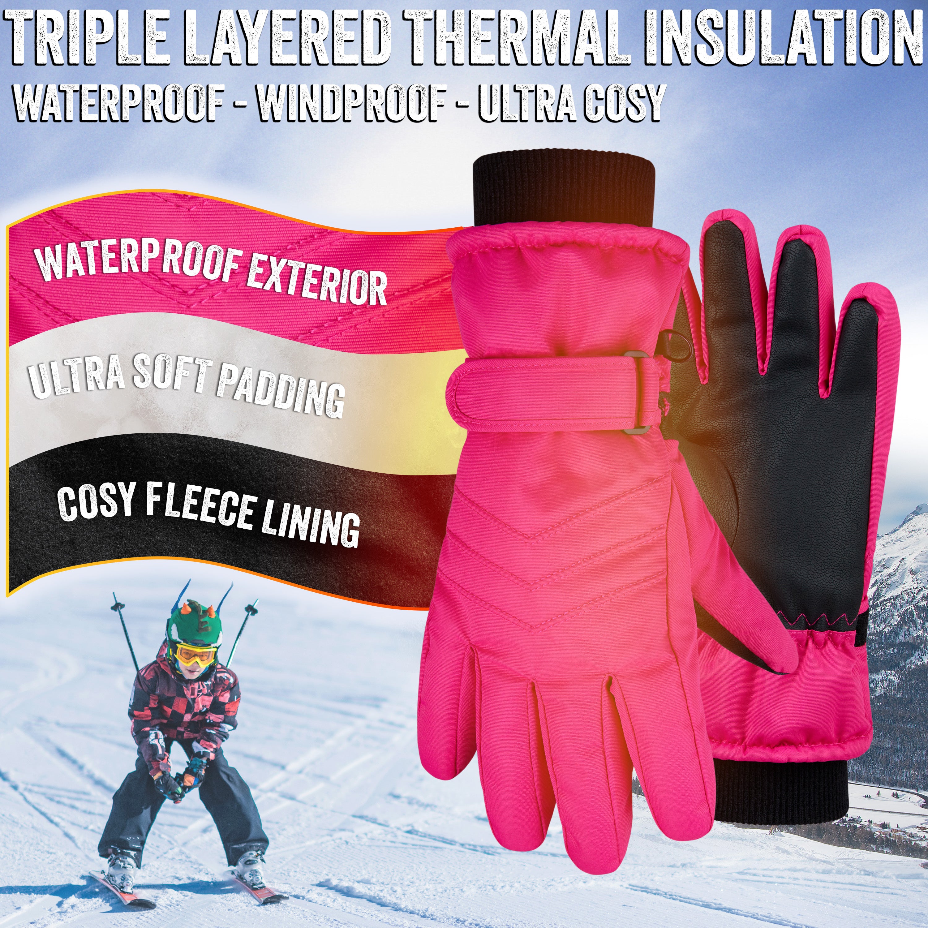 CityComfort Kids Skiing Gloves - Fleece Lined Touch Screen Gloves - Get Trend